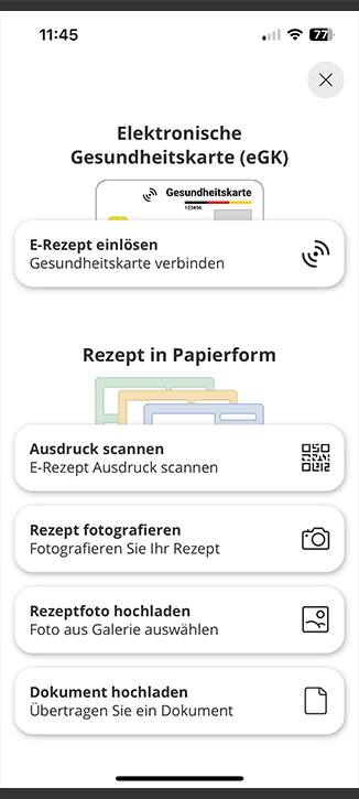 Screenshot der Kundenservice-Chat-Funktion der Martinus Apotheke-App mit Service-Optionen wie Route planen und Benachrichtigungsfunktion.